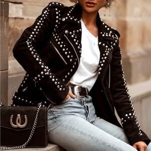 Free People Understated Suede Dome Studded Jacket Size XS NWOT